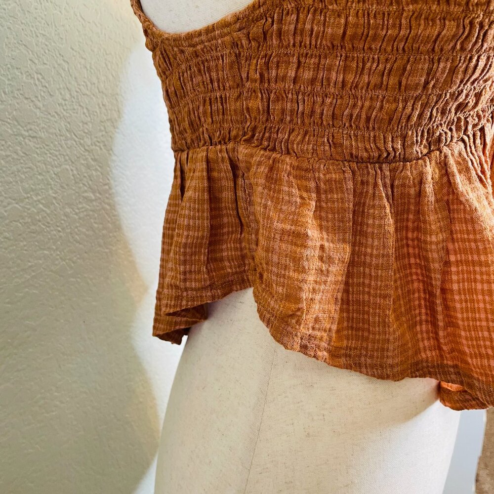 Arizona Jean Co. Rust Orange Plaid Tie Front Flowy Crop Tank Top | NWT | Medium - Picture 3 of 7